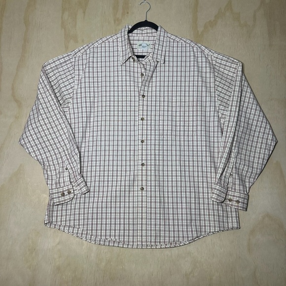 Eddie Bauer Men's Checkered Button-Down Shirt - Brown and White - Picture 1 of 10